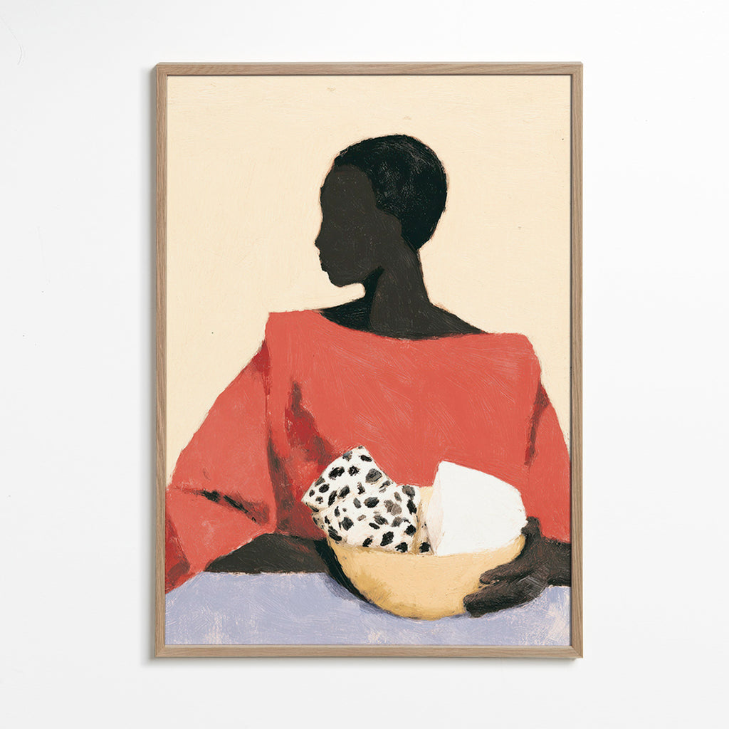 Cuadro de cocina con mujer y cuenco – Oak Frame