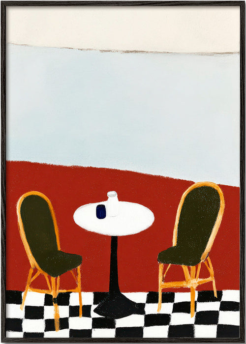 Cuadro de cocina con terraza y mesa redonda – Black Frame