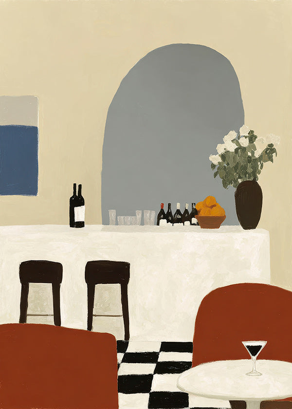 Cuadro de cocina con arco y barra minimalista