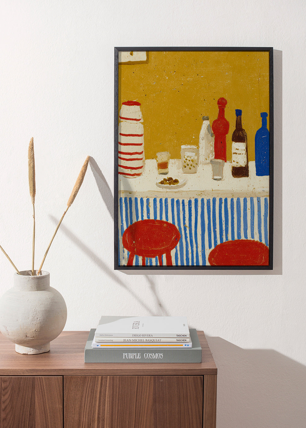 Cuadro de cocina: bodegón de barra con rayas azules – Product1