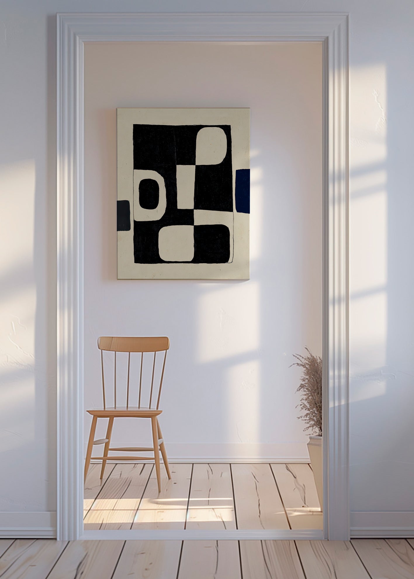 Cuadro geométrico de bloques negros con negativos curvos – Canvas