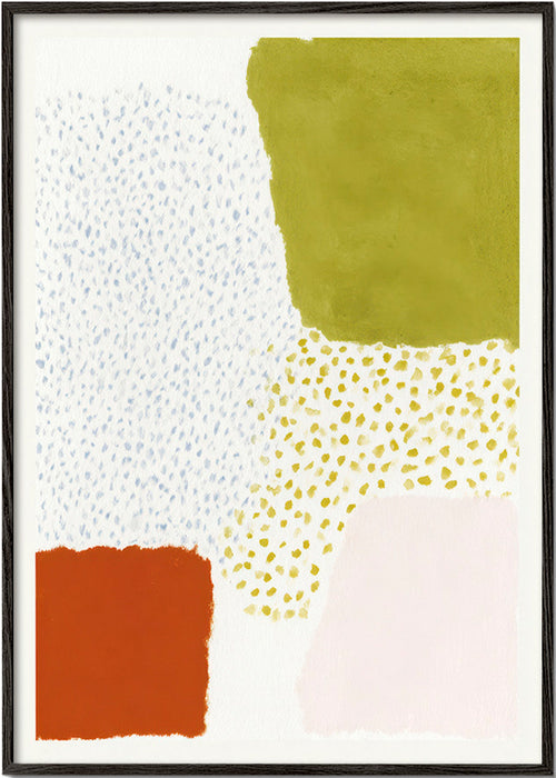 Lámina botánica con bloques oliva y terracota – Black Frame