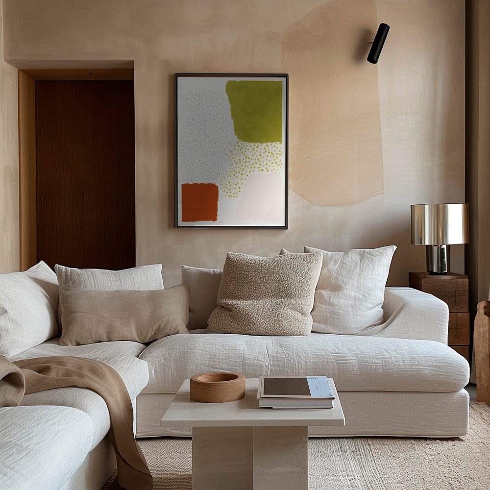 Lámina botánica con bloques oliva y terracota – Canvas1