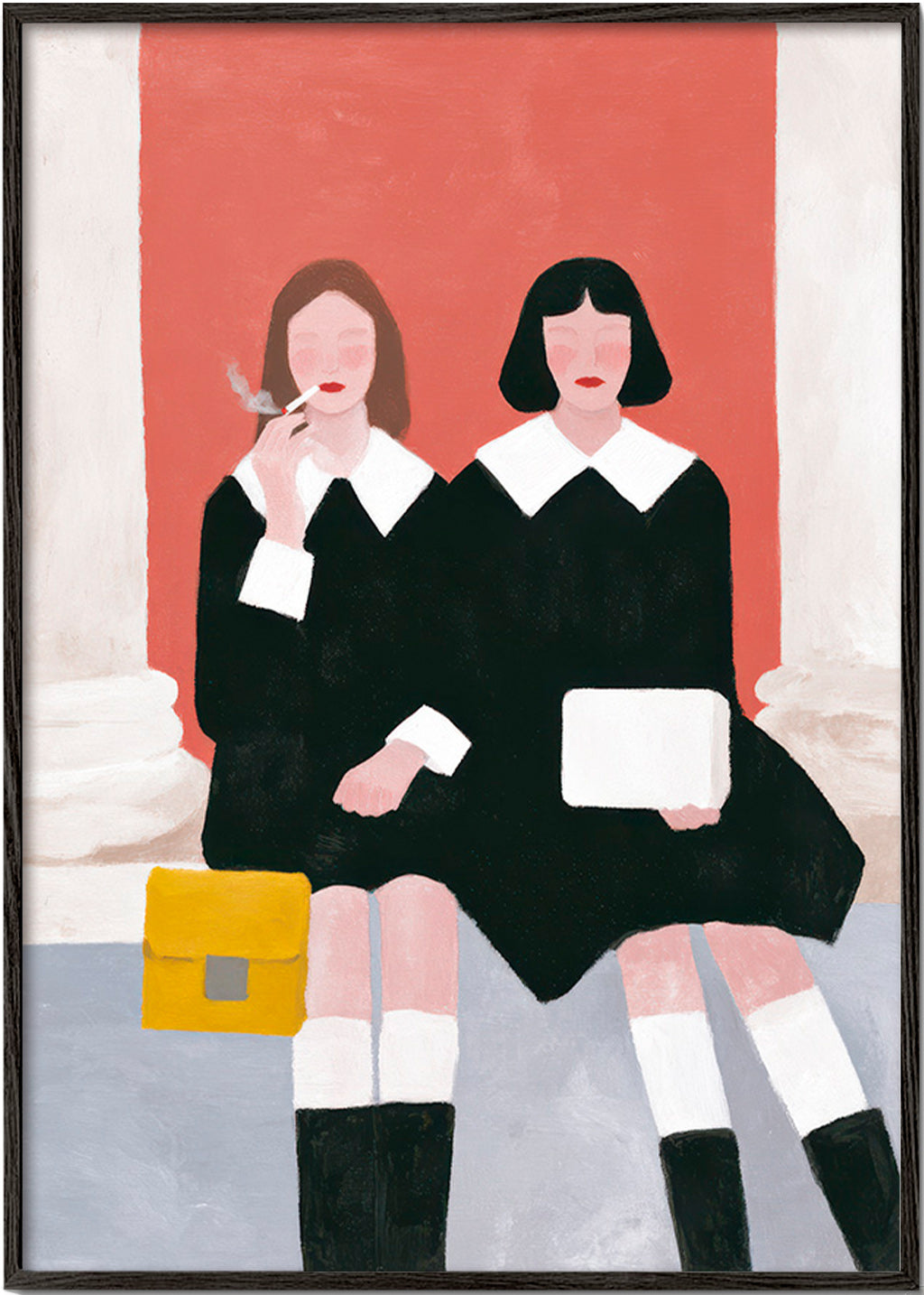 Ilustración de dos figuras sentadas estilo retro – Black Frame