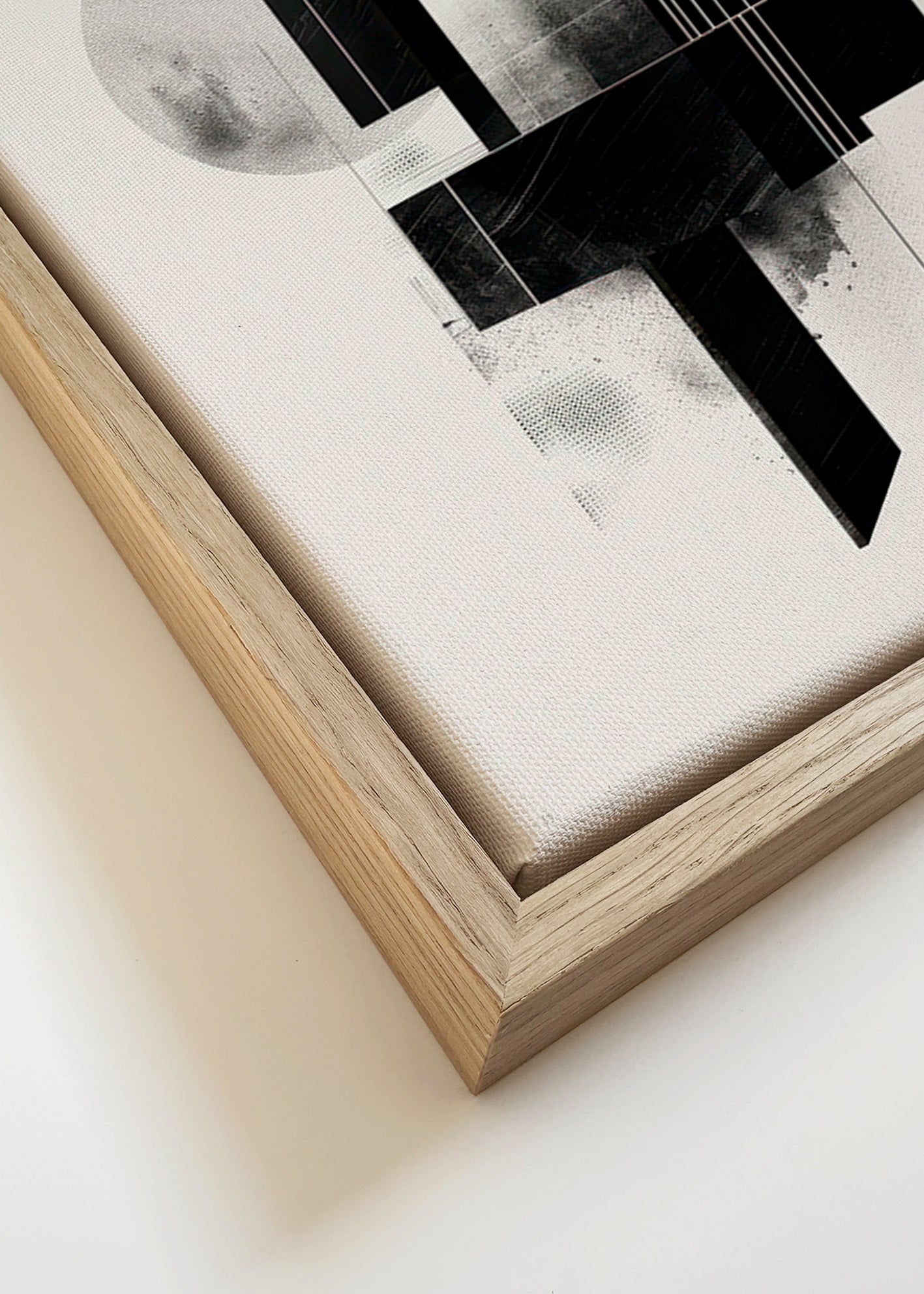 Cuadro geométrico en blanco y negro con formas arquitectónicas – Canvas detail