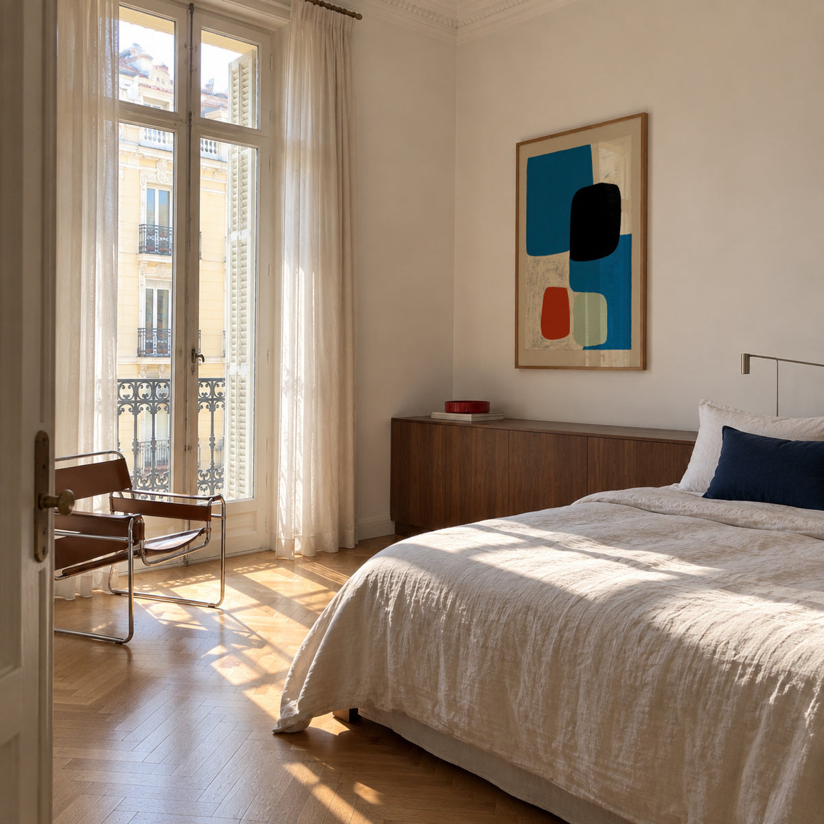 Blue & Ochre Fragment - Framed poster in an interior
