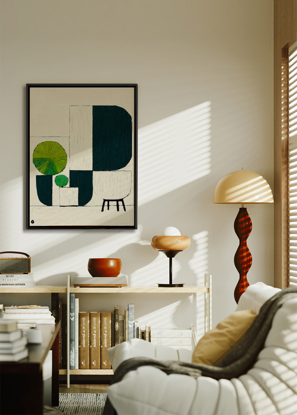 Lámina botánica geométrica con hojas verdes – Canvas1