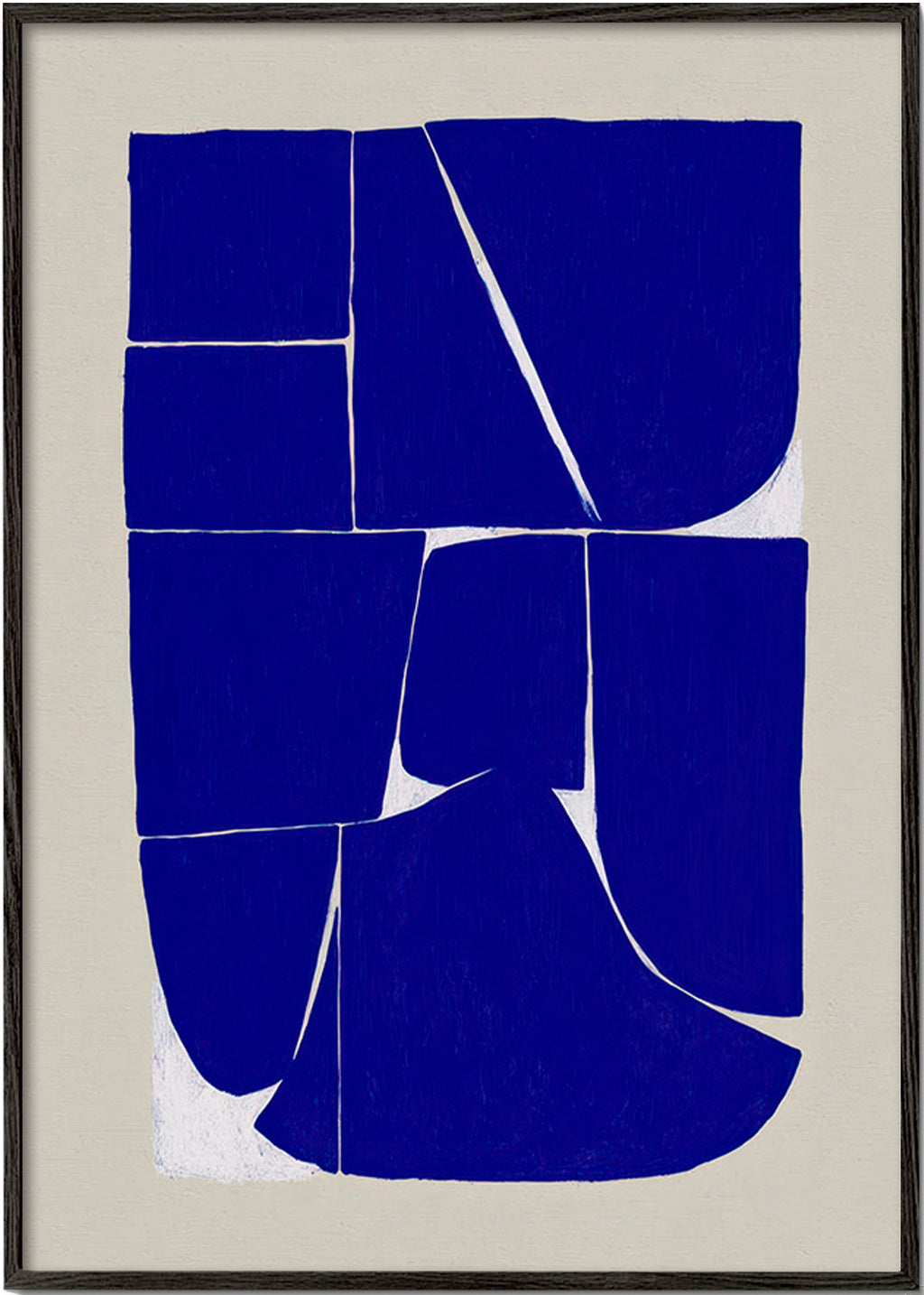 Cuadro geométrico en azul intenso con bloques orgánicos – Black Frame