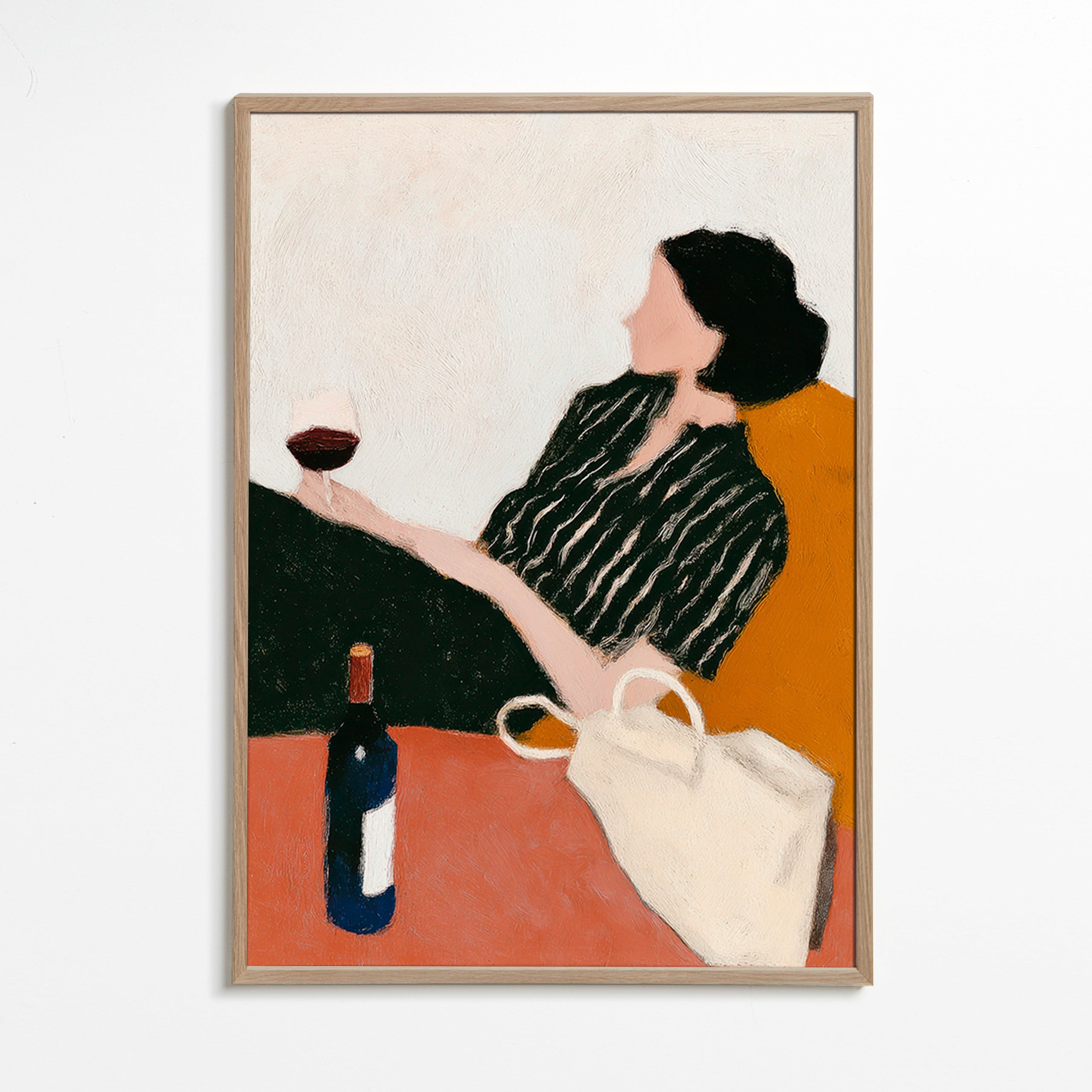 Cuadro de cocina con mujer y copa – Oak Frame