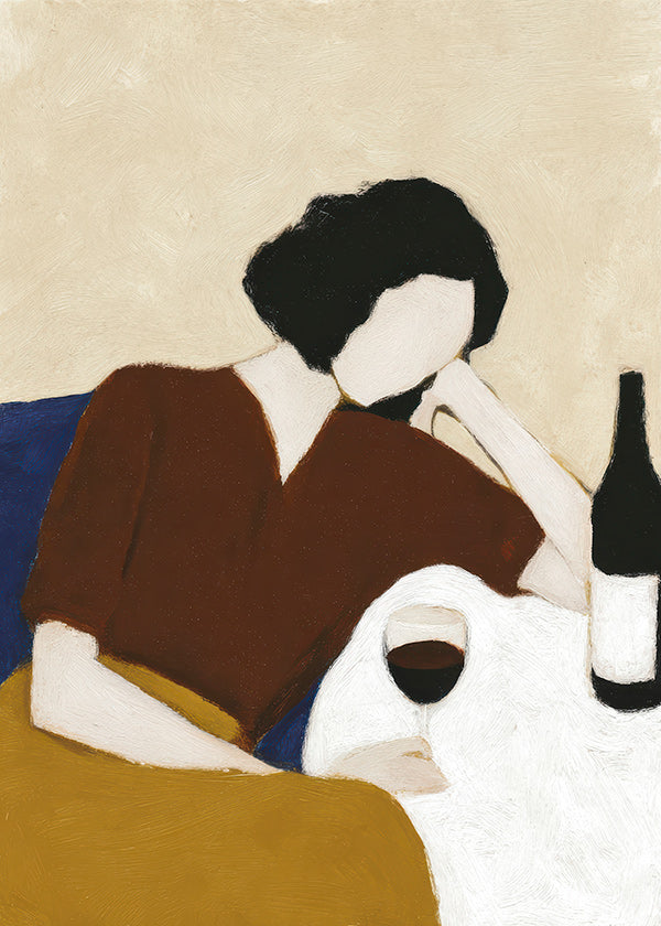 Cuadro de cocina con figura y copa de vino