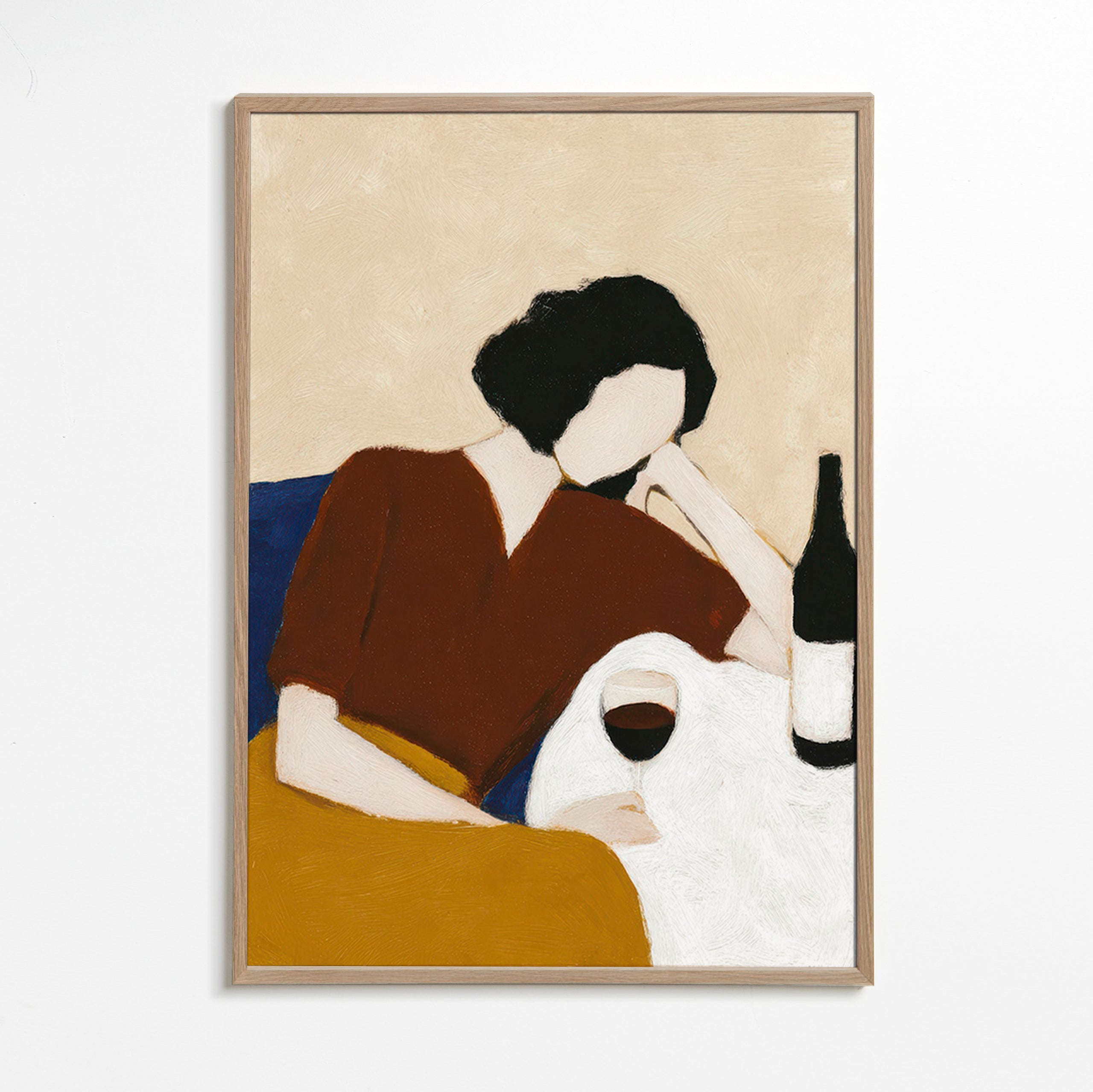 Cuadro de cocina con figura y copa de vino – Oak Frame