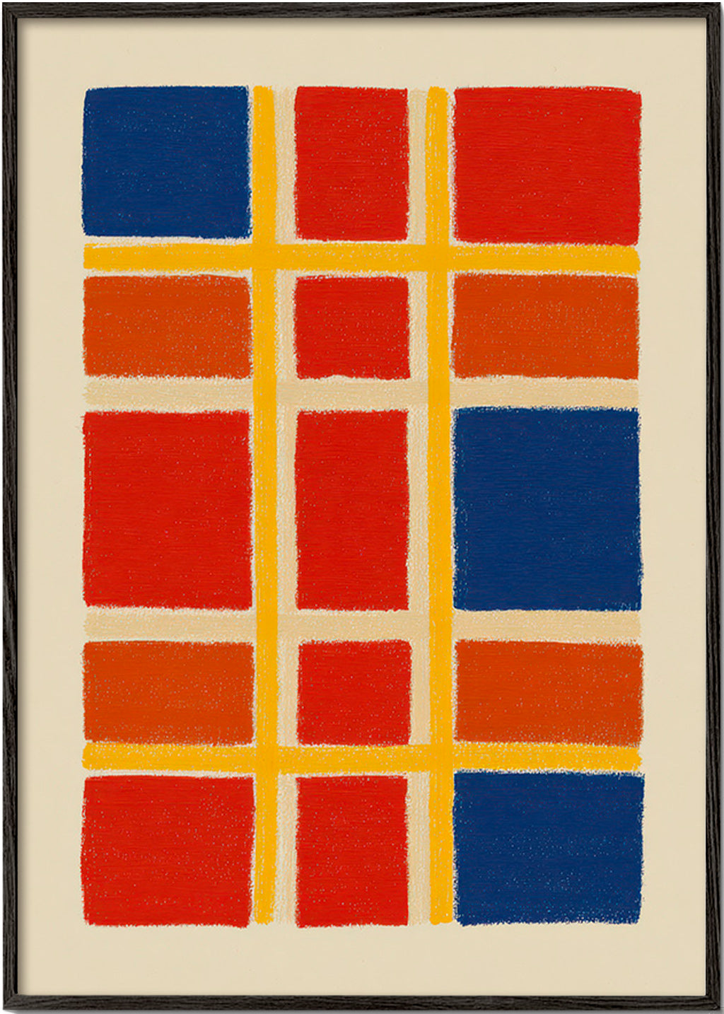 Cuadro geométrico rejilla de bloques rojo y azul – Black Frame