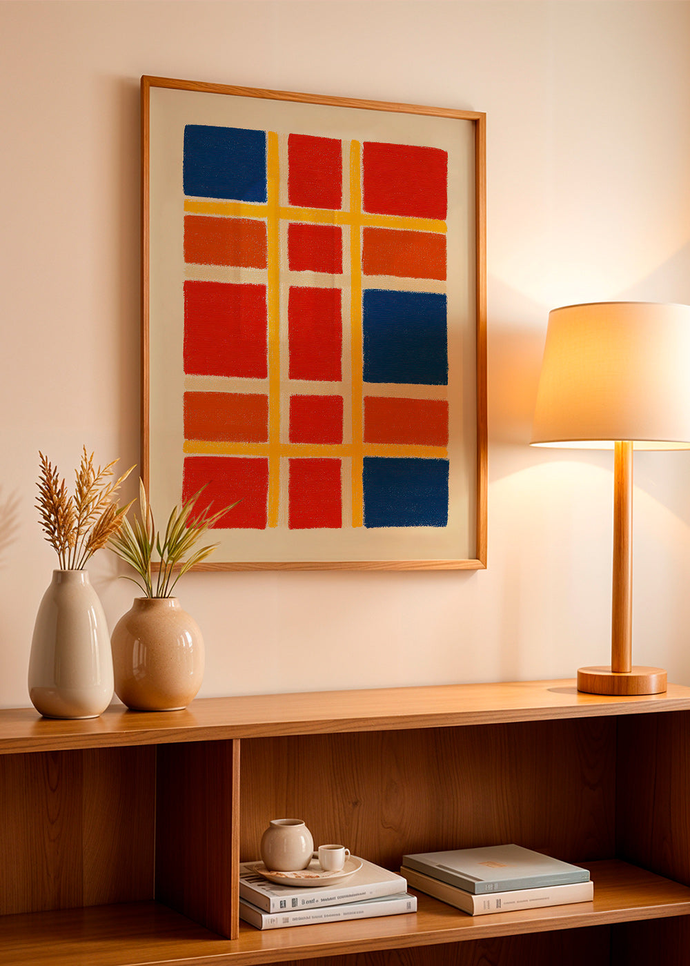 Cuadro geométrico rejilla de bloques rojo y azul – Product3