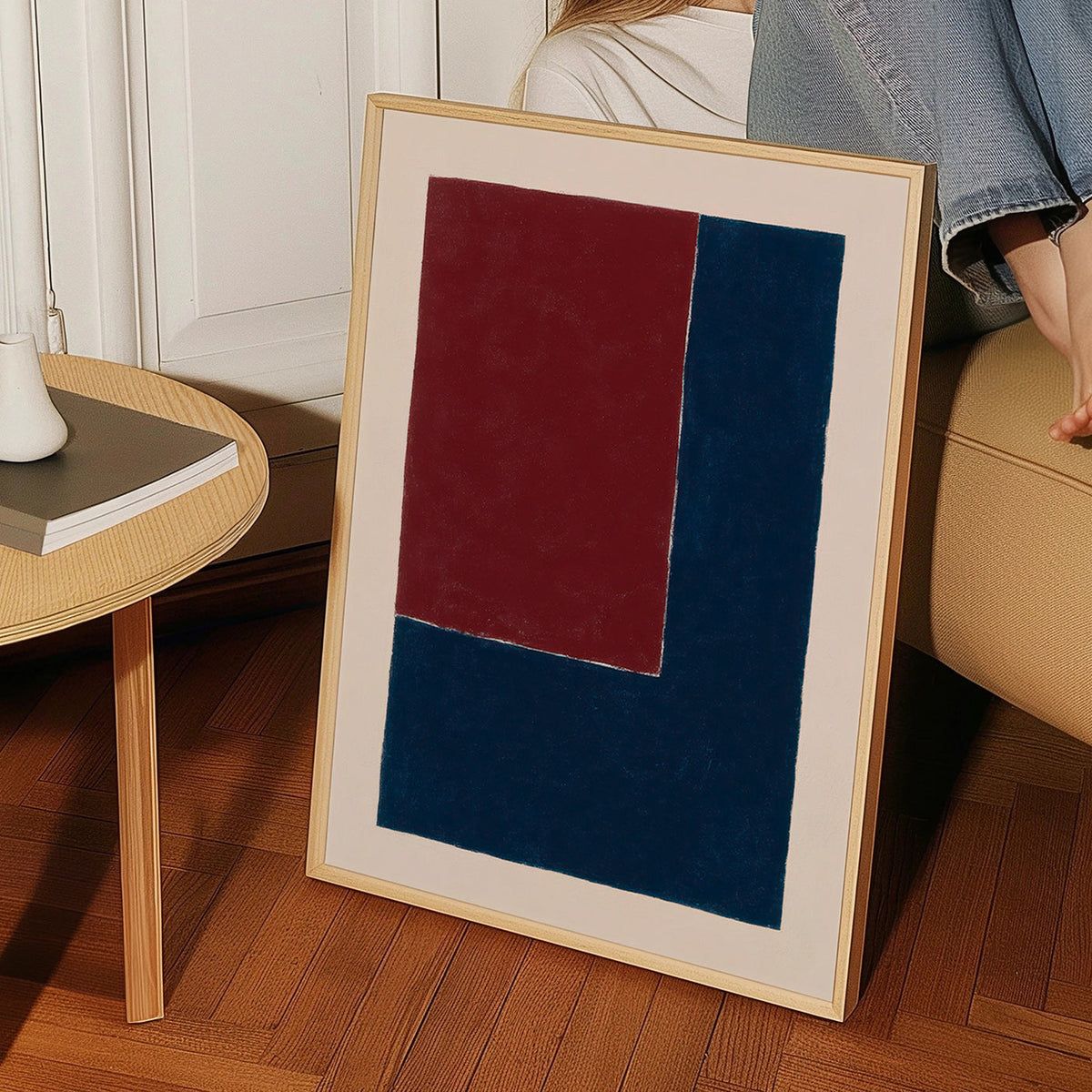 Cuadro geométrico con bloques burdeos y azul – Product1