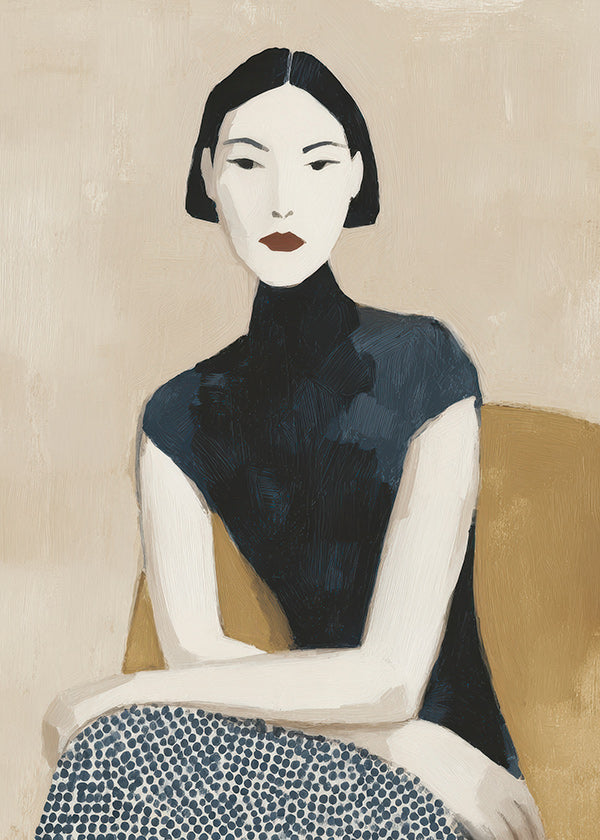 Ilustración femenina con cuello alto y gesto sereno