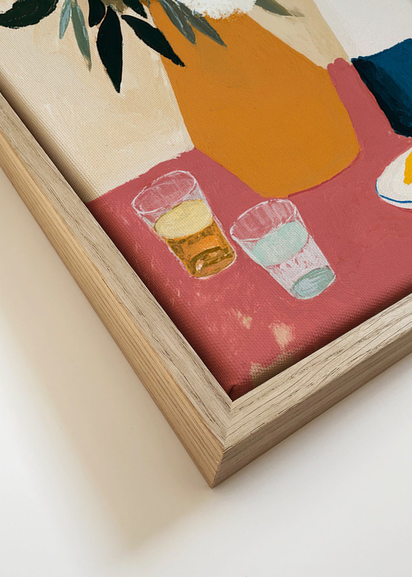 Lámina botánica con jarrón y flores blancas – Canvas detail