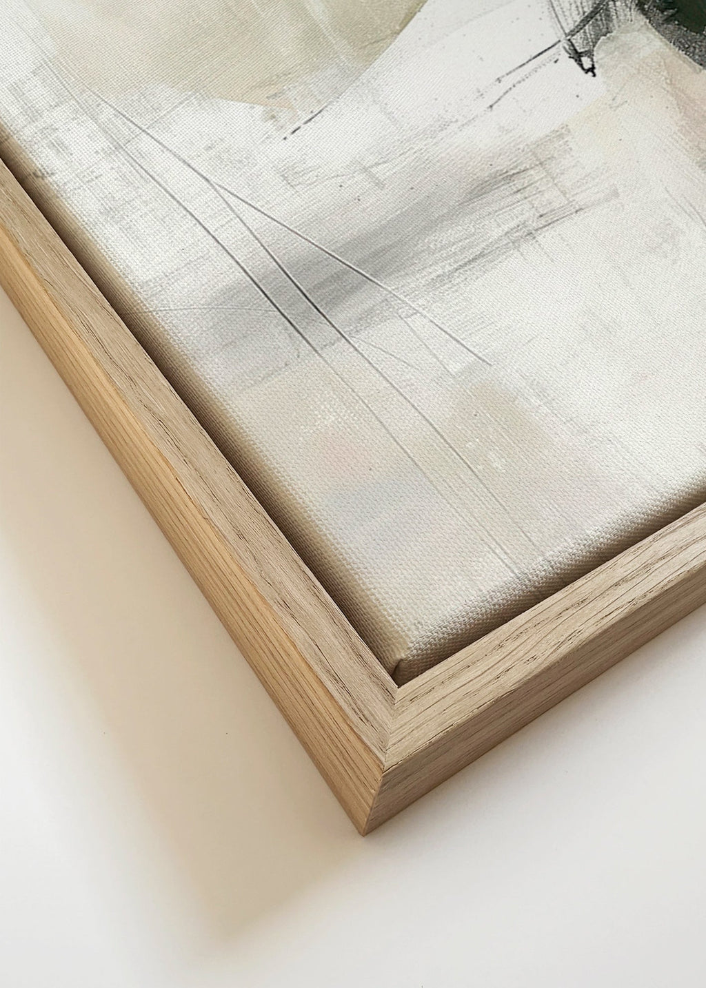 Cuadro abstracto minimalista con bloque verde – Canvas detail