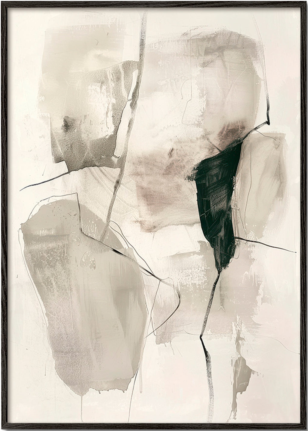 Cuadro abstracto en tinta y tonos neutros – Black Frame