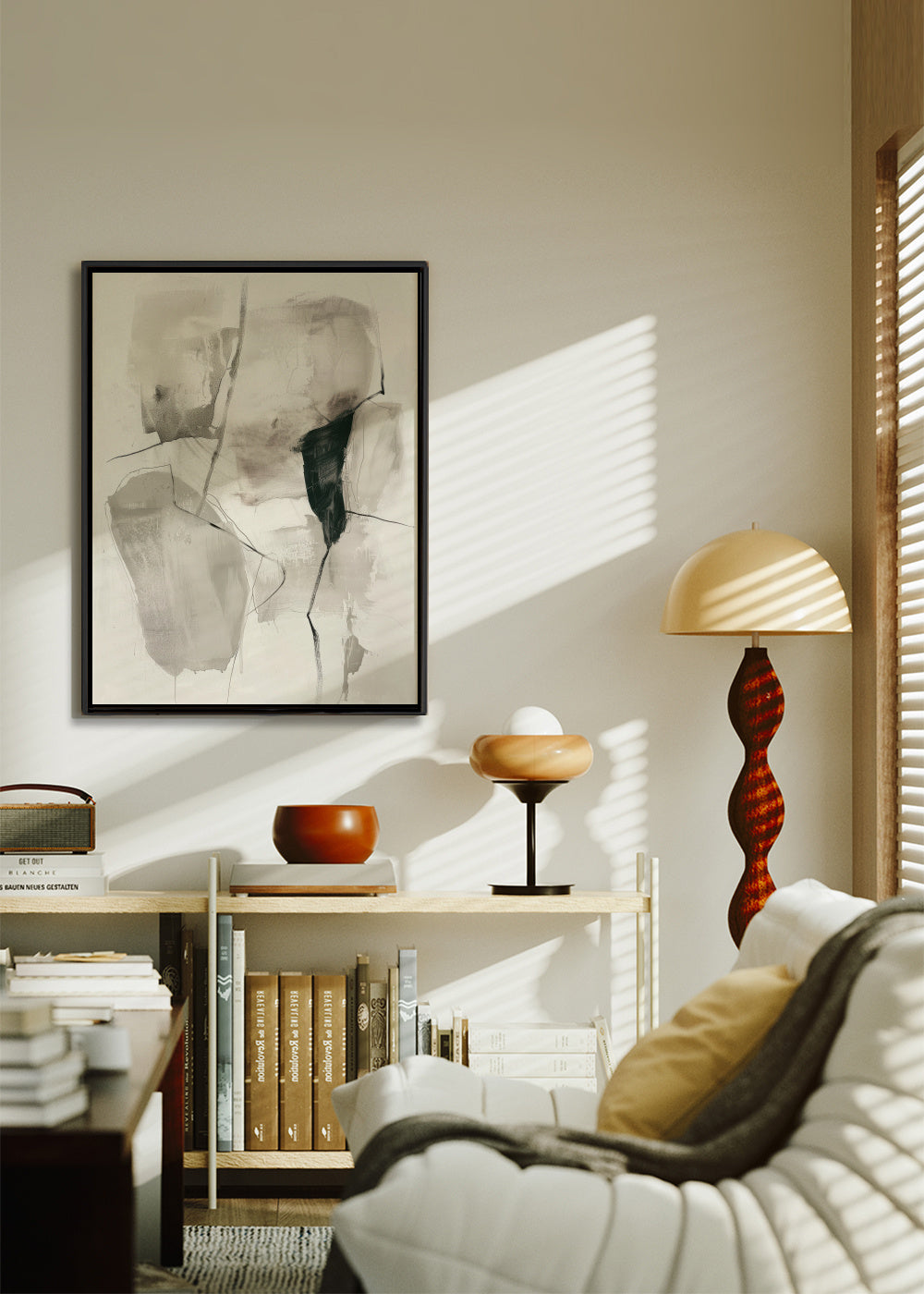 Ink in Repose III - Framed canvas in an interior