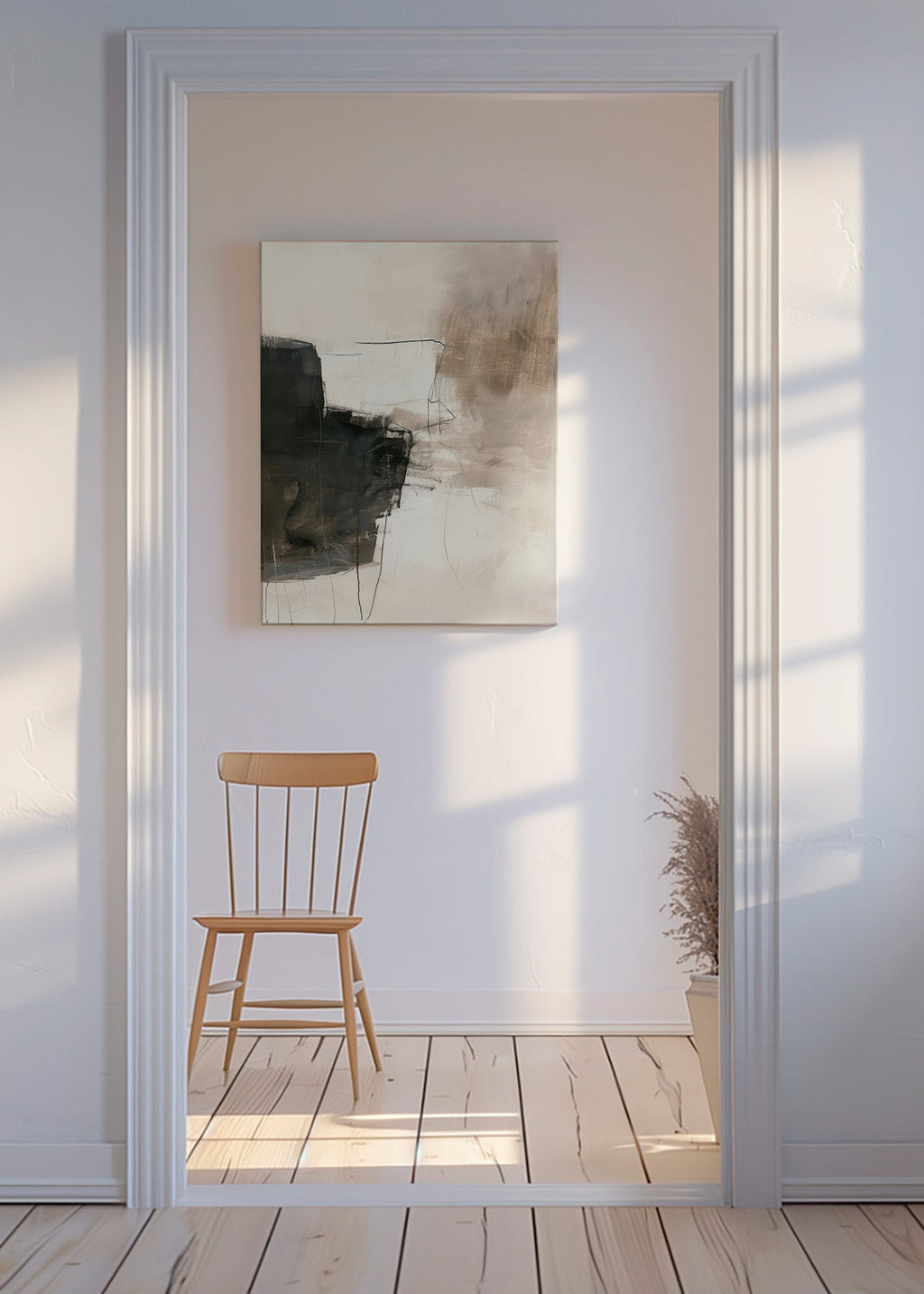 Cuadro abstracto neutro con bloque oscuro – Canvas