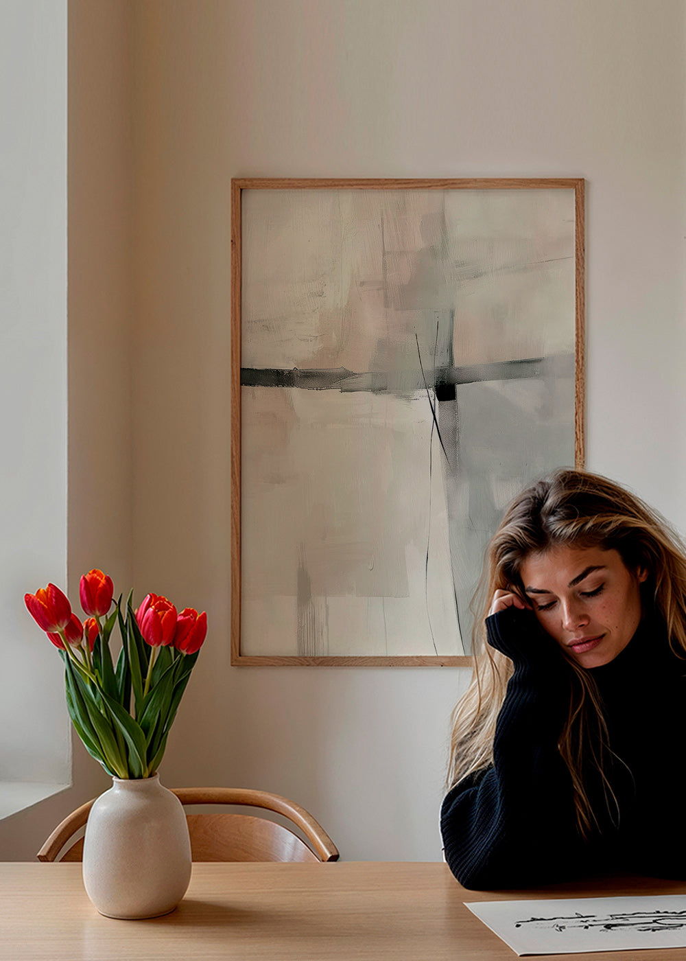 Cuadro abstracto con líneas y planos grises – Product1