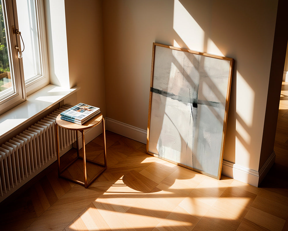 Cuadro abstracto con líneas y planos grises – Product2