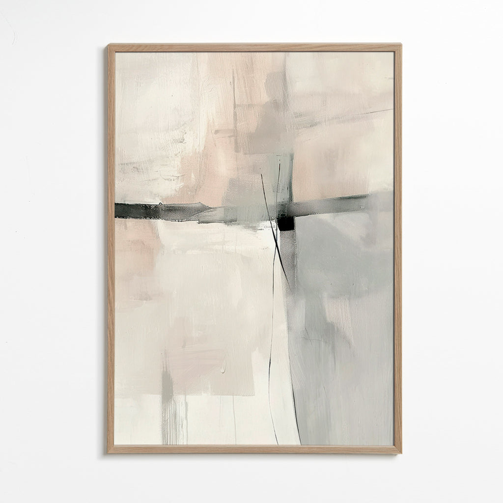 Cuadro abstracto con líneas y planos grises – Oak Frame