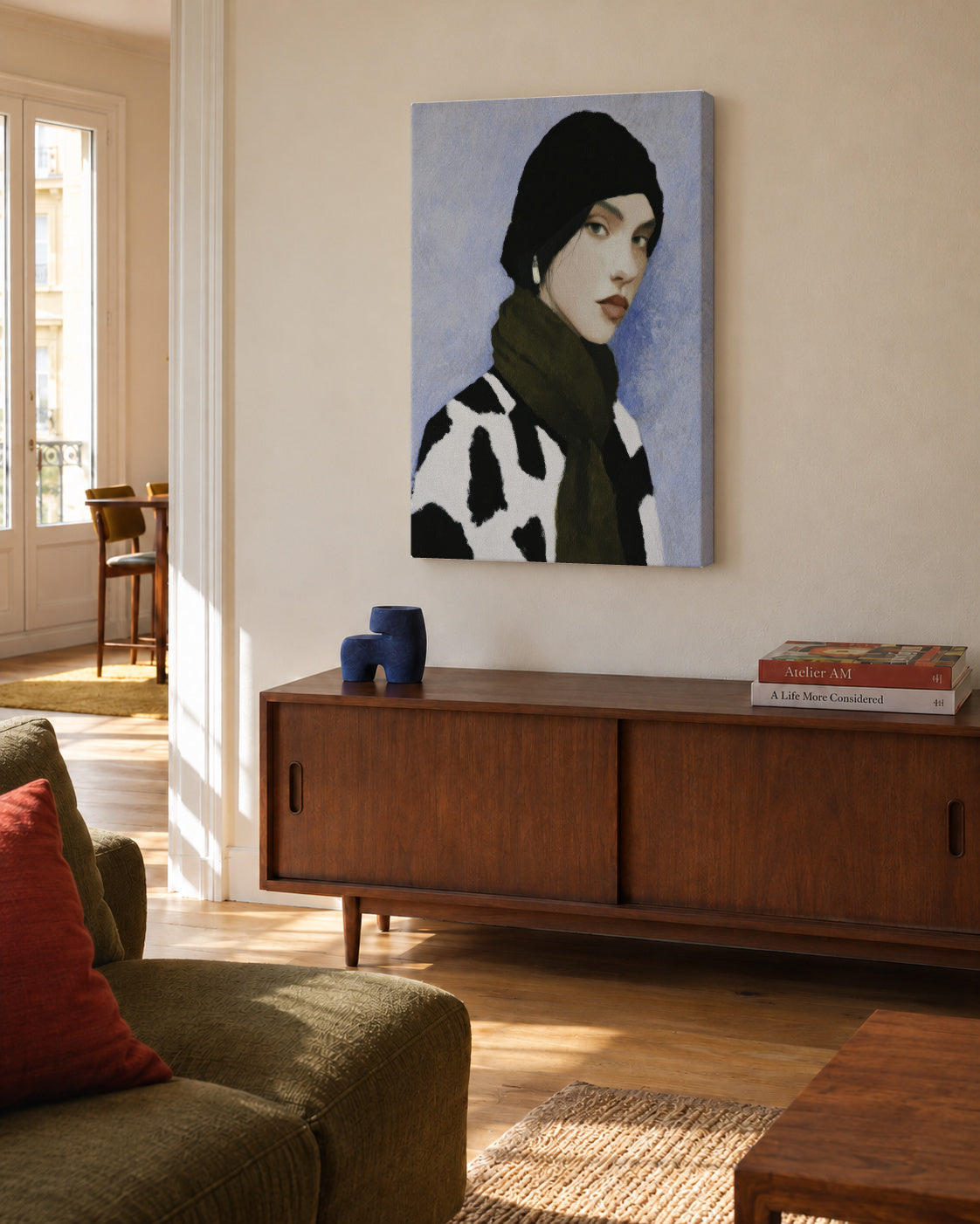 Cow Print Scarf - Unframed canvas in an interior