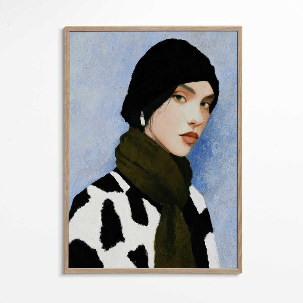 Ilustración de retrato con estampado vaca – Oak Frame