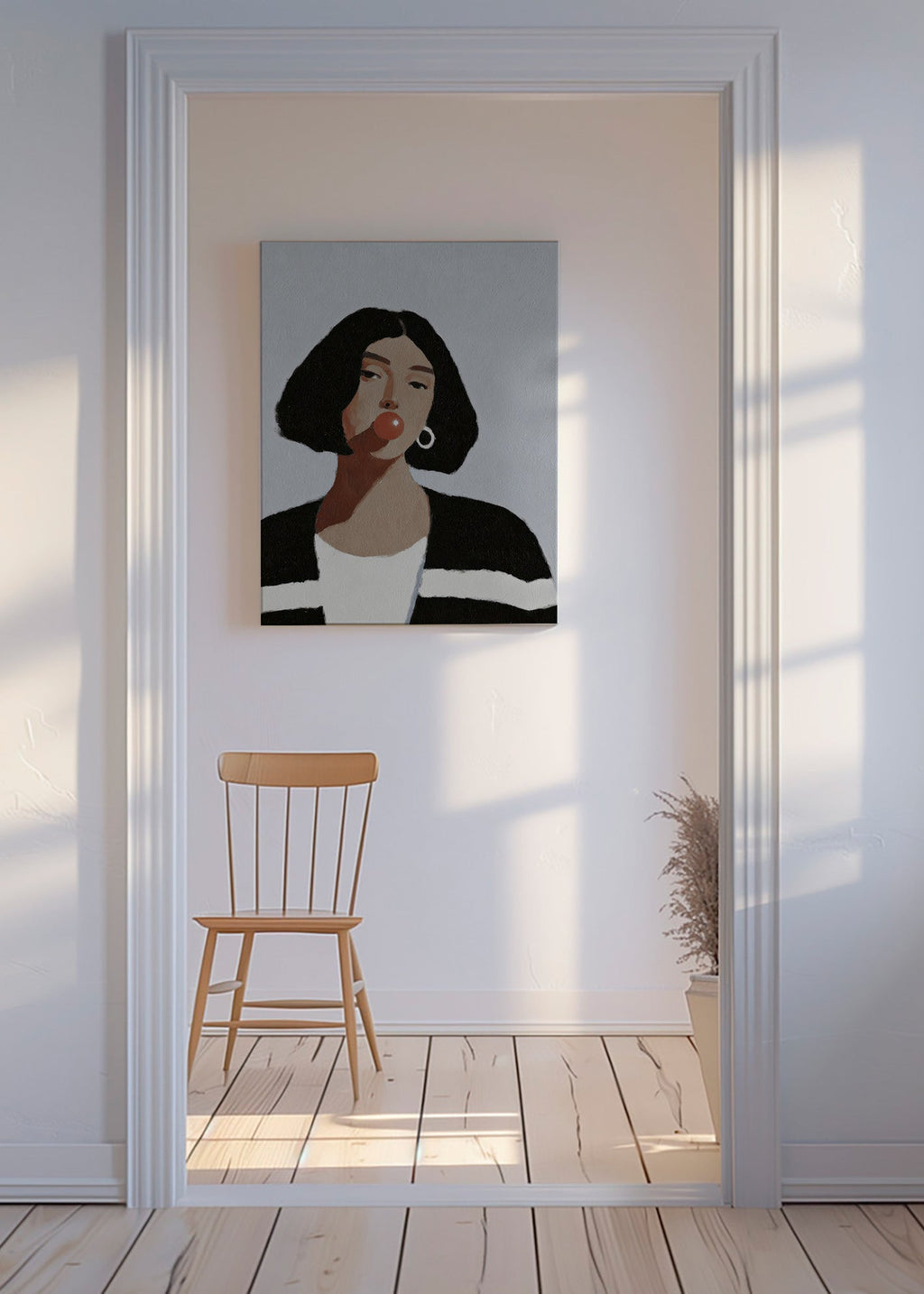 Ilustración retrato femenino con chicle – Canvas