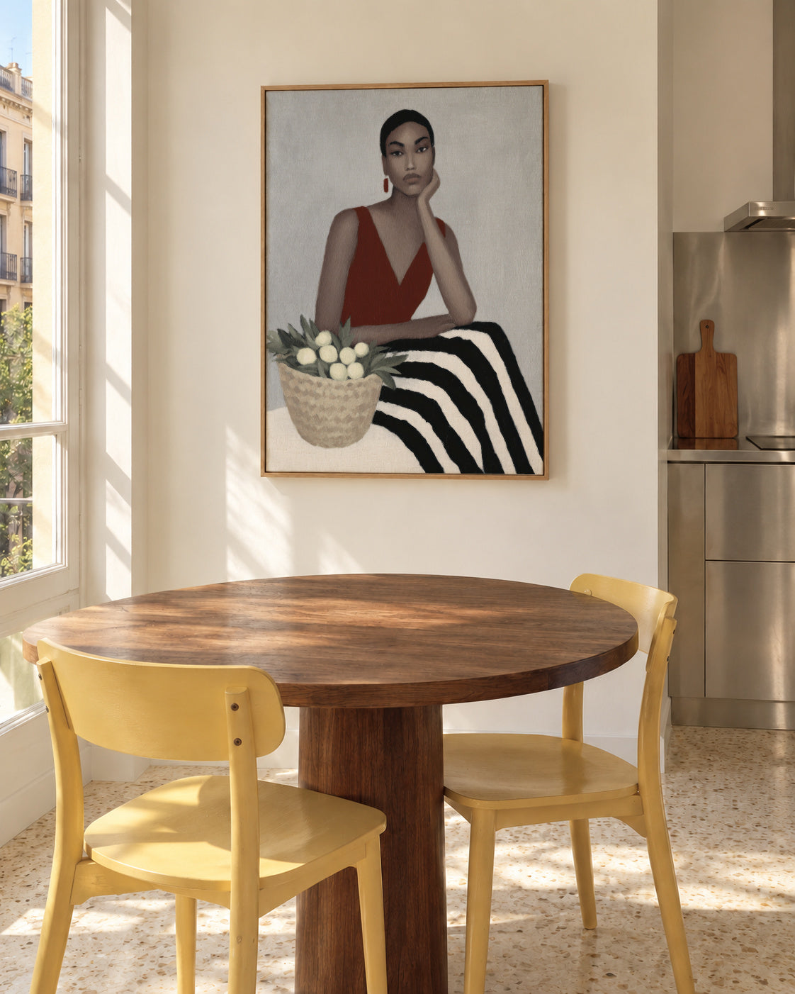 Red Velvet Dress - Framed canvas in an interior