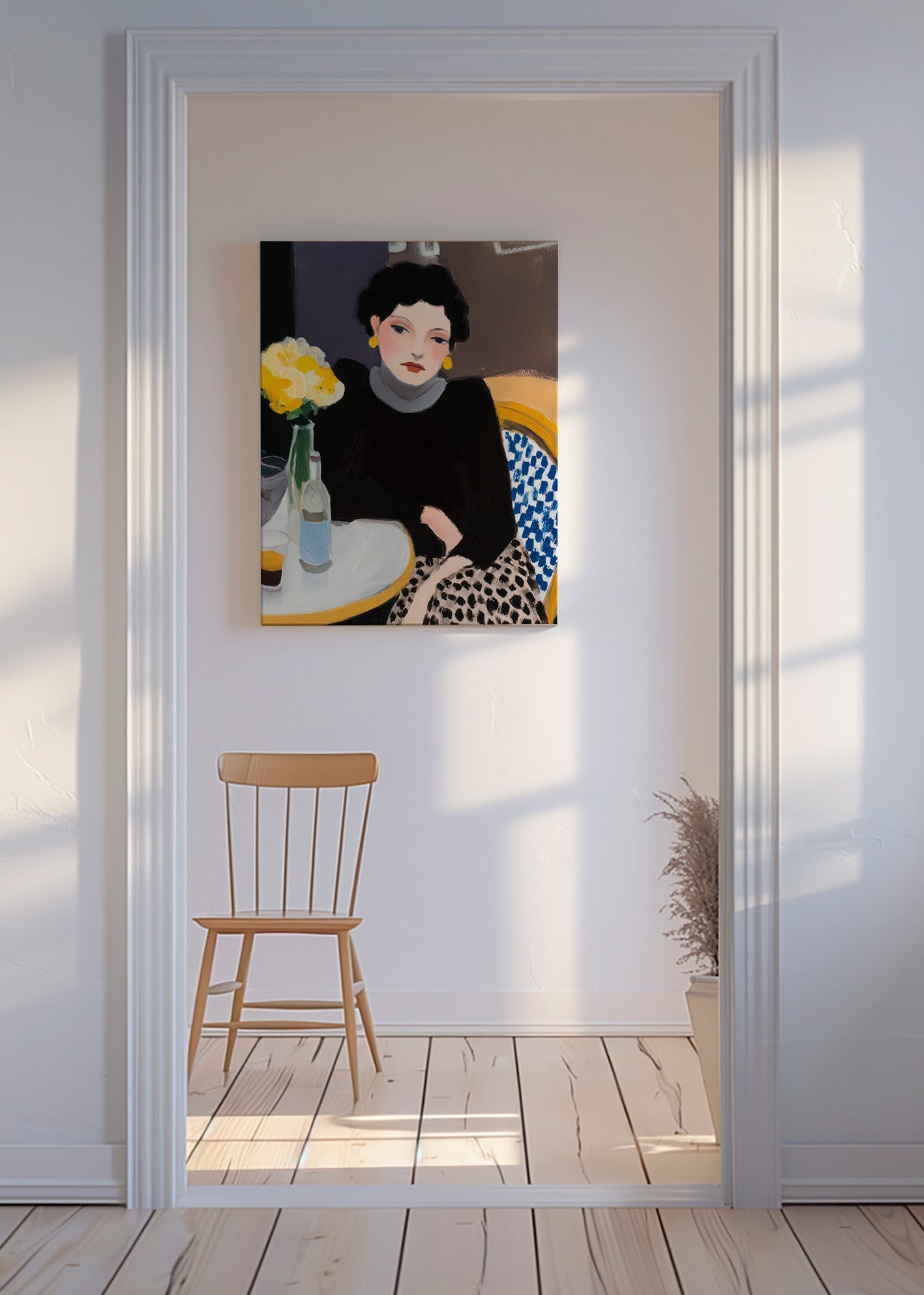 Cuadro de cocina con mujer en café – Canvas