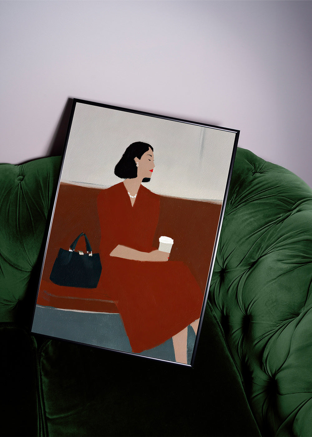 Cuadro de cocina: mujer con café y bolso – Product3