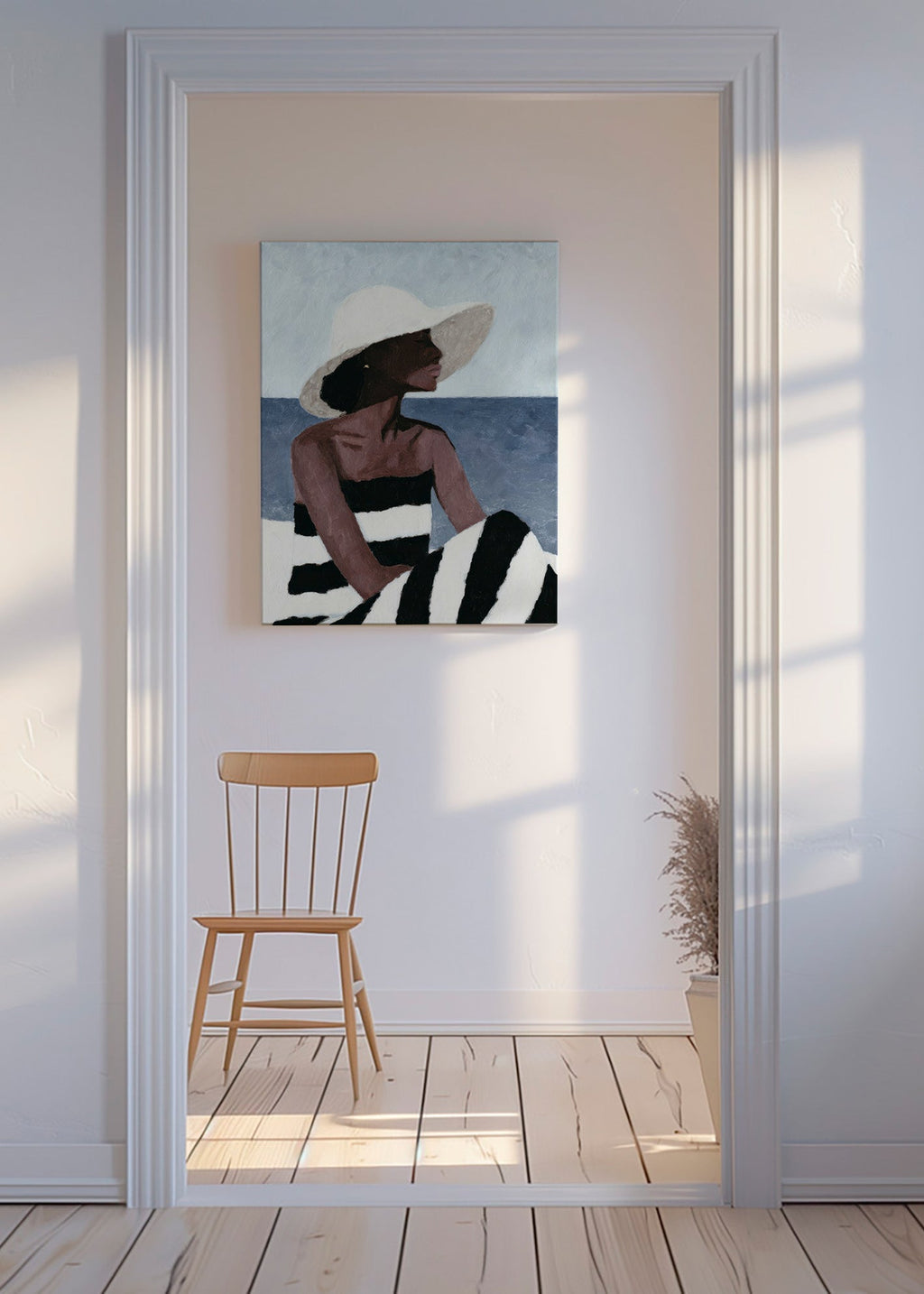 Cuadro de paisaje con mujer y sombrero – Canvas