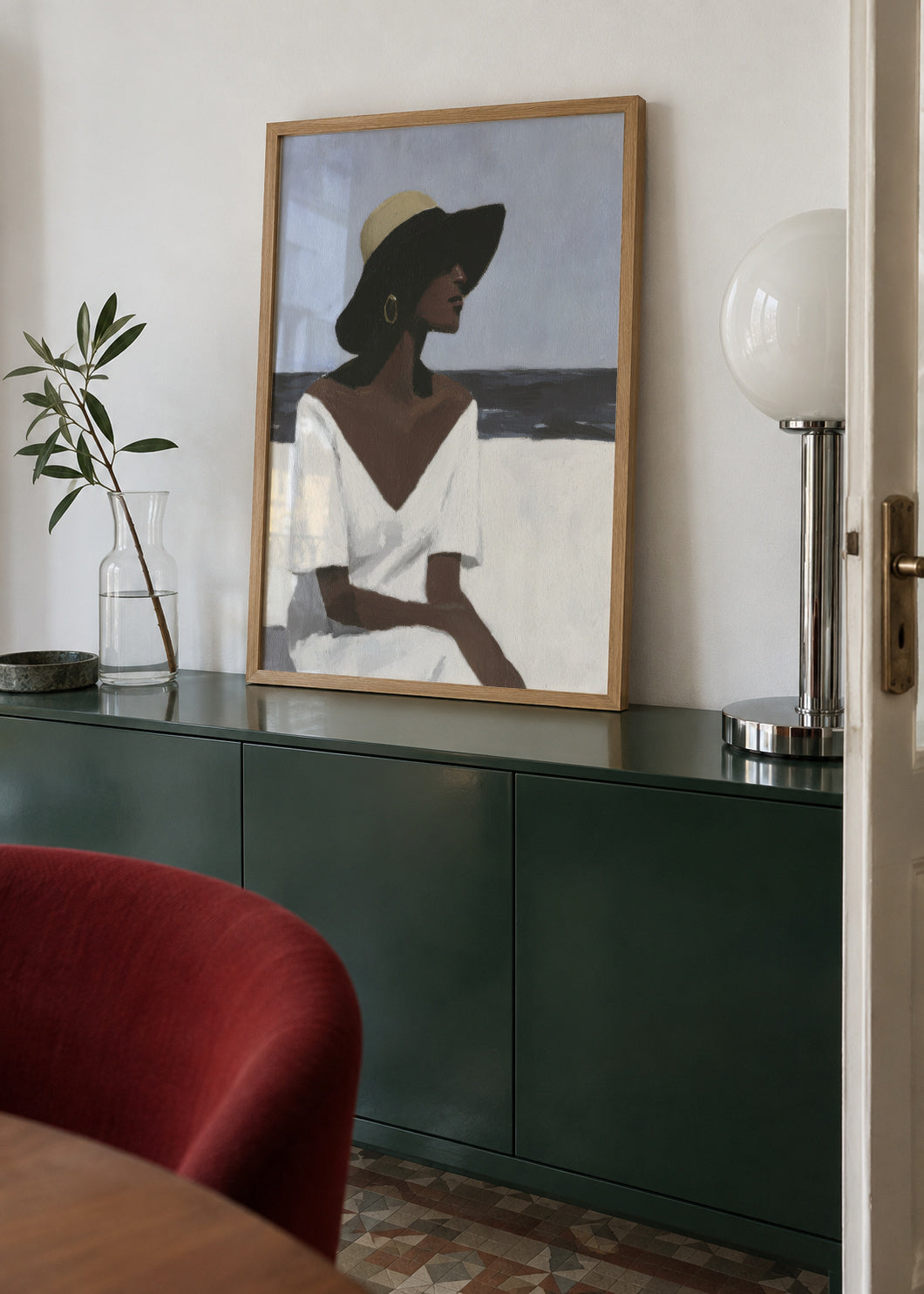 White Dress Horizon - Framed poster in an interior