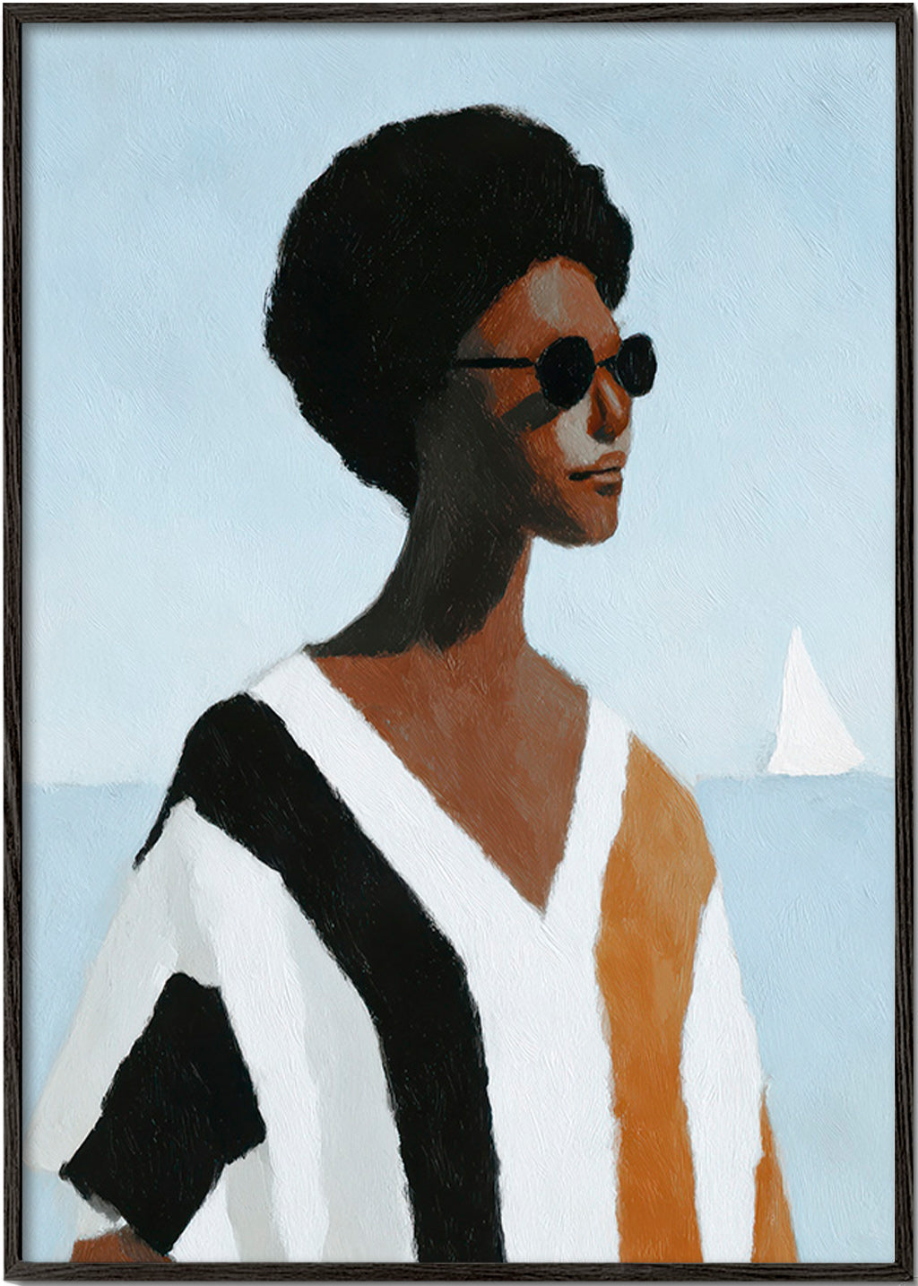 Ilustración de figura con velero – Black Frame