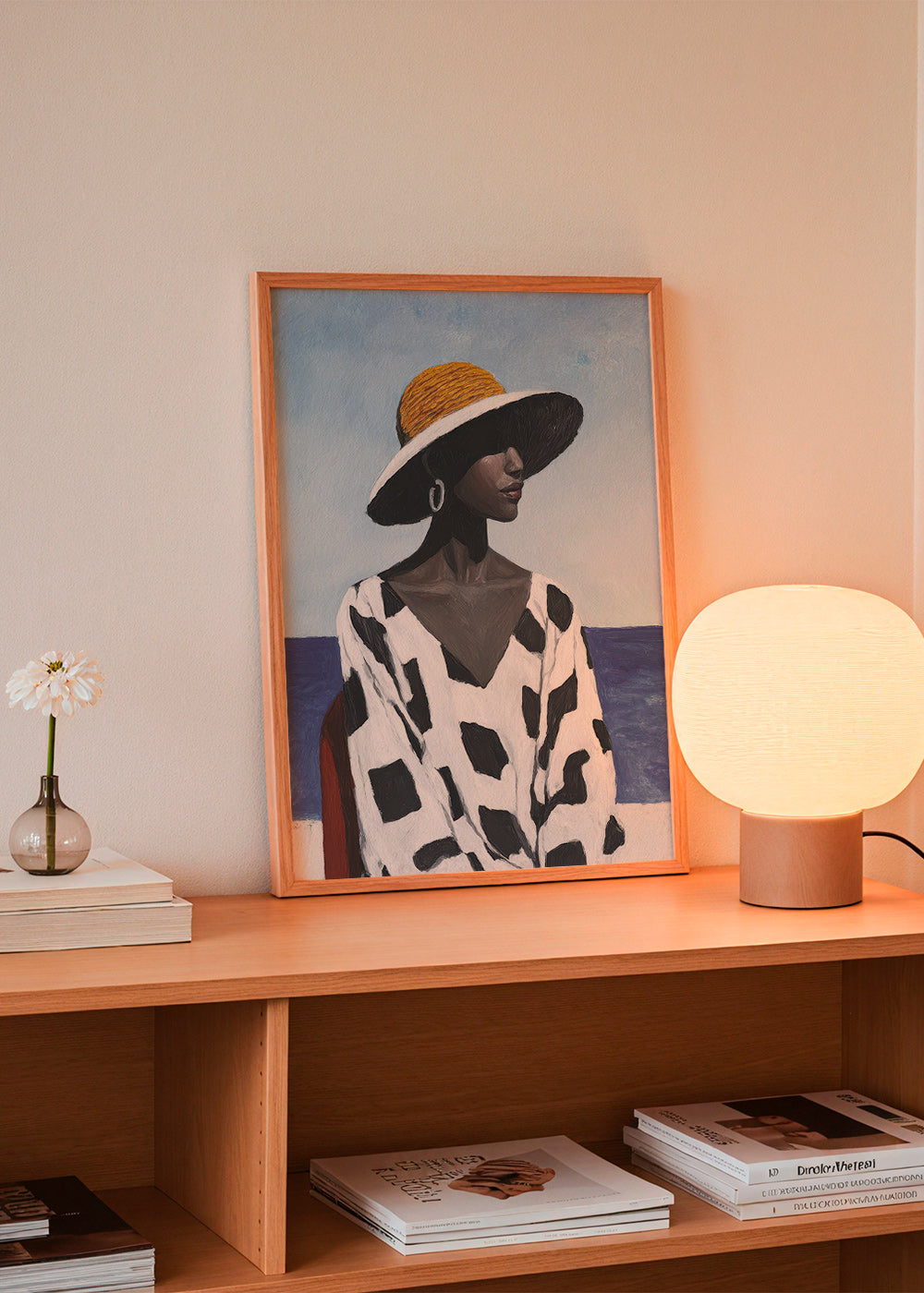 Cuadro retrato femenino con sombrero y mar – Product2