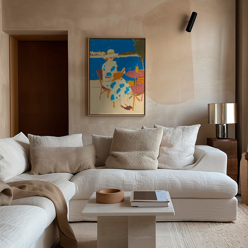 Ilustración lectora en terraza marítima – Canvas2