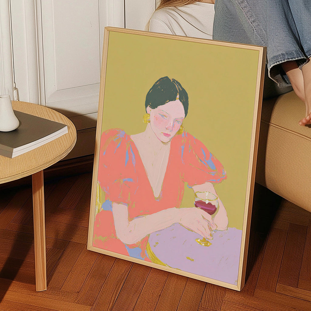 Cuadro de cocina: mujer con copa en tonos pastel – Product3