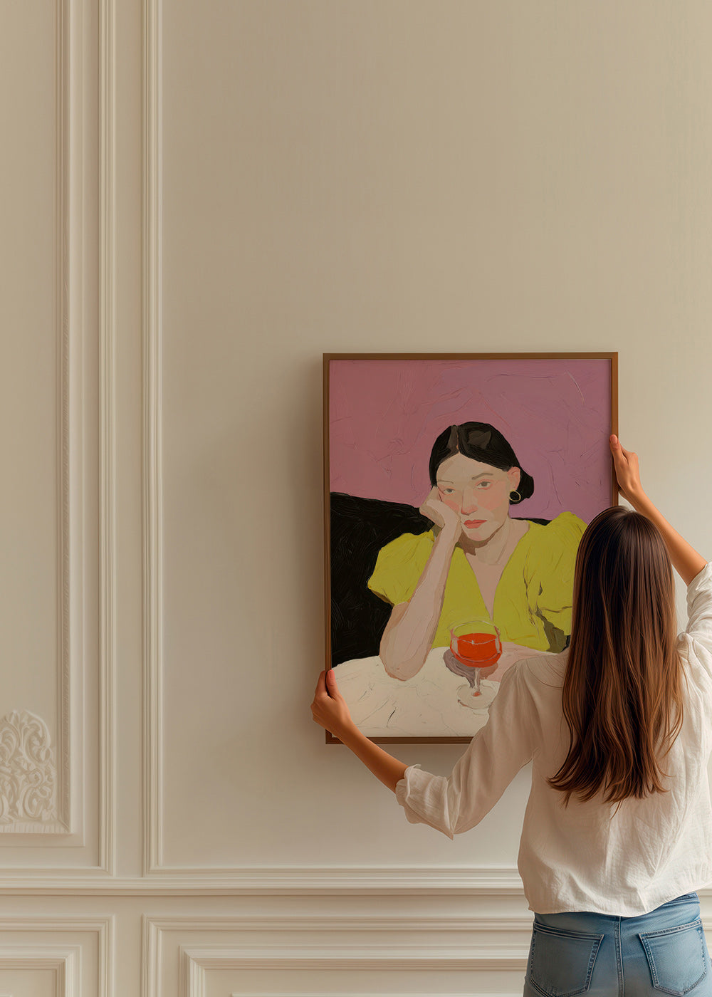 Ilustración de retrato femenino con copa – Product1