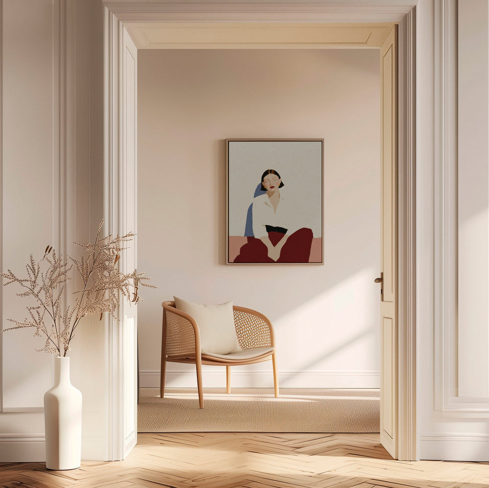 Cuadro minimalista de figura sentada, gesto sereno – Canvas1