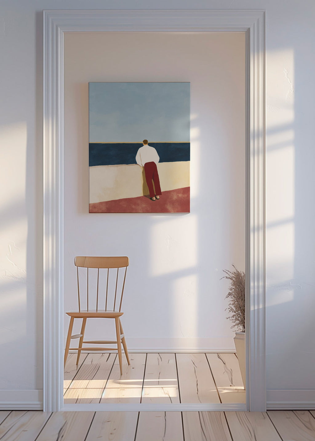 Cuadro de paisaje con figura mirando al mar – Canvas