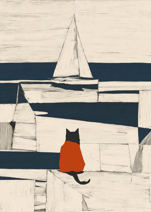 Cuadro gato en el puerto minimalista