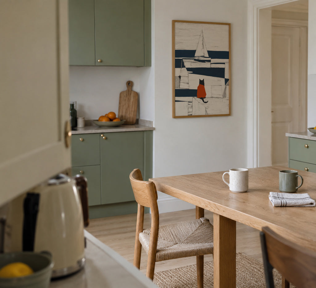 Red Cat at the Harbor - Framed poster in an interior