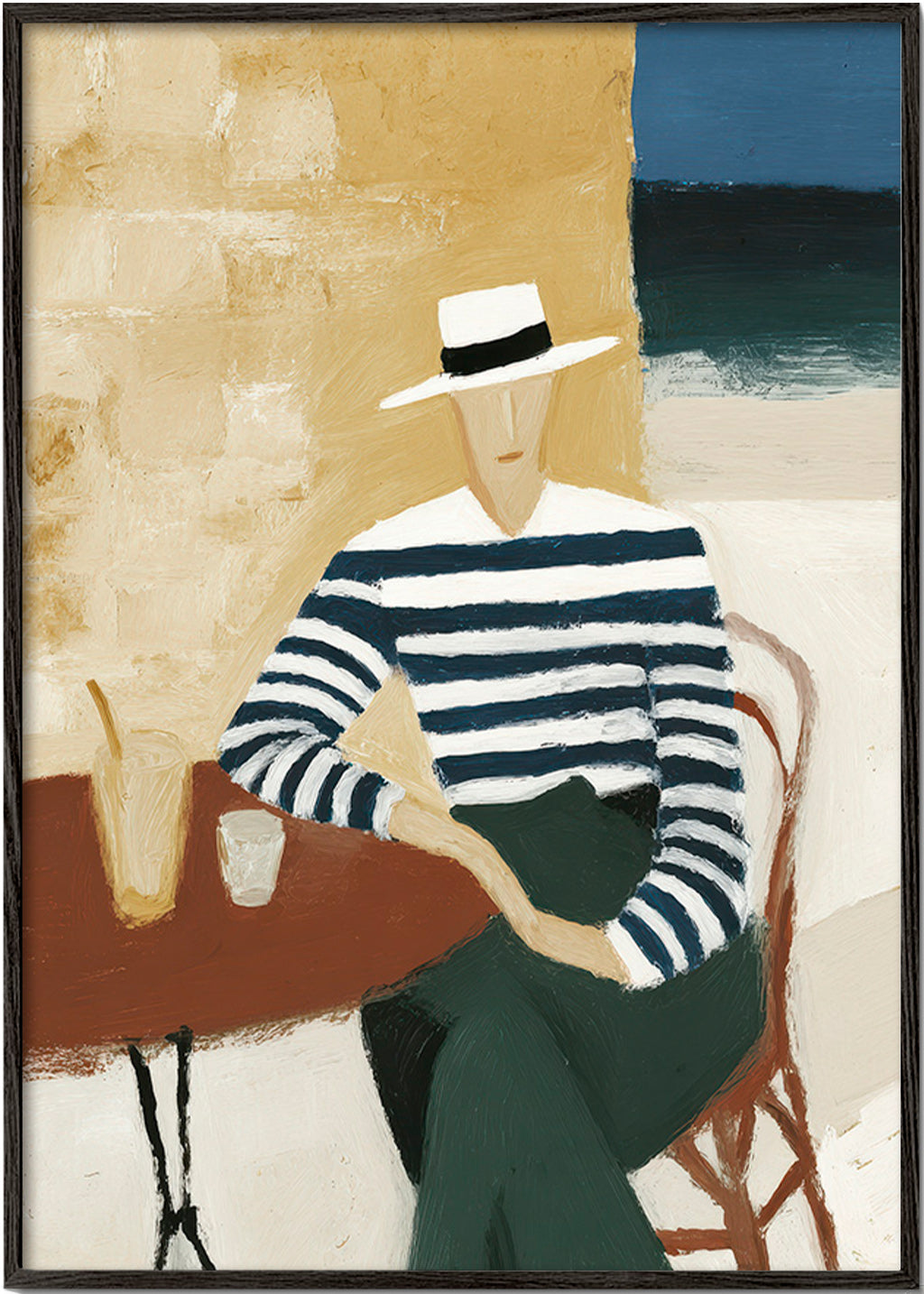 Cuadro de cocina con figura a rayas junto al mar – Black Frame