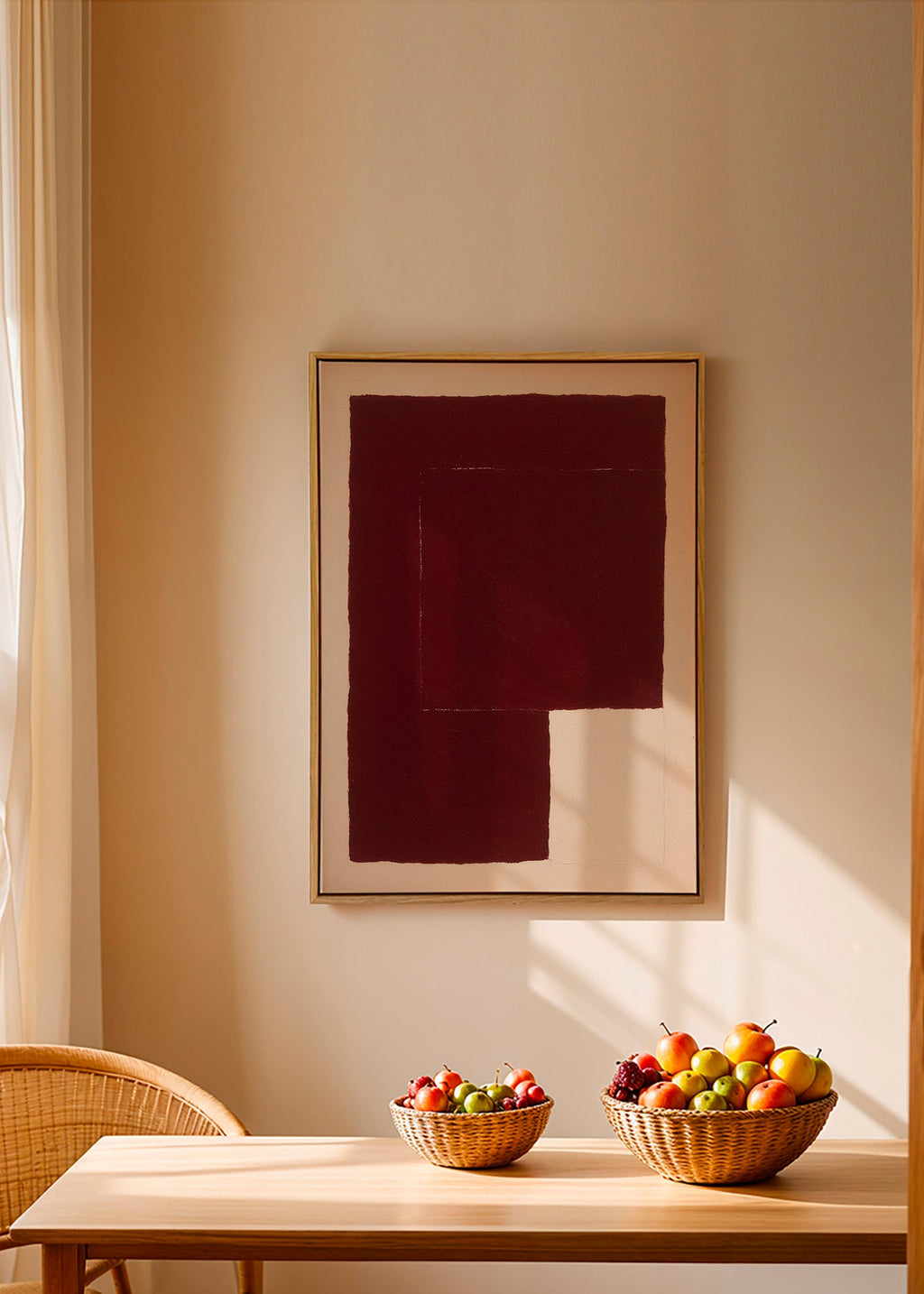 Cuadro abstracto con bloques granate – Canvas1