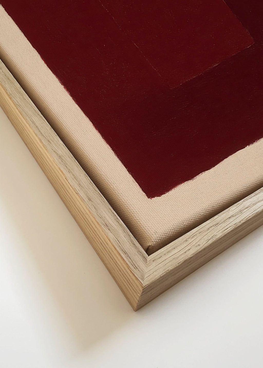 Cuadro abstracto granate con rectángulos superpuestos – Canvas detail