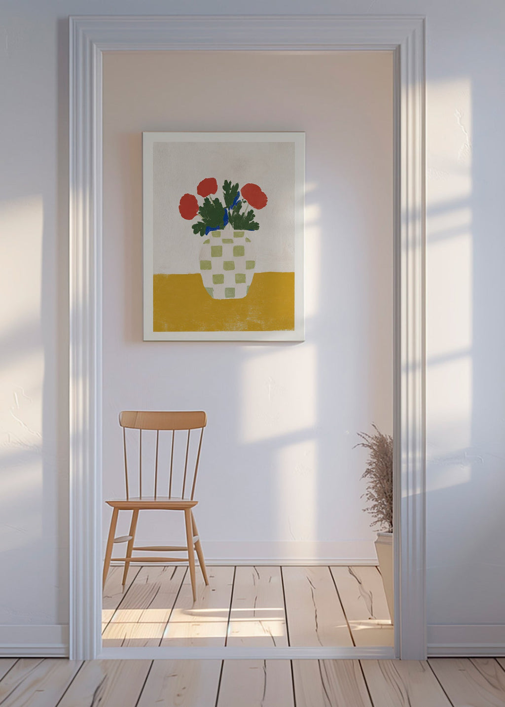 Lámina botánica: jarrón a cuadros con amapolas – Canvas