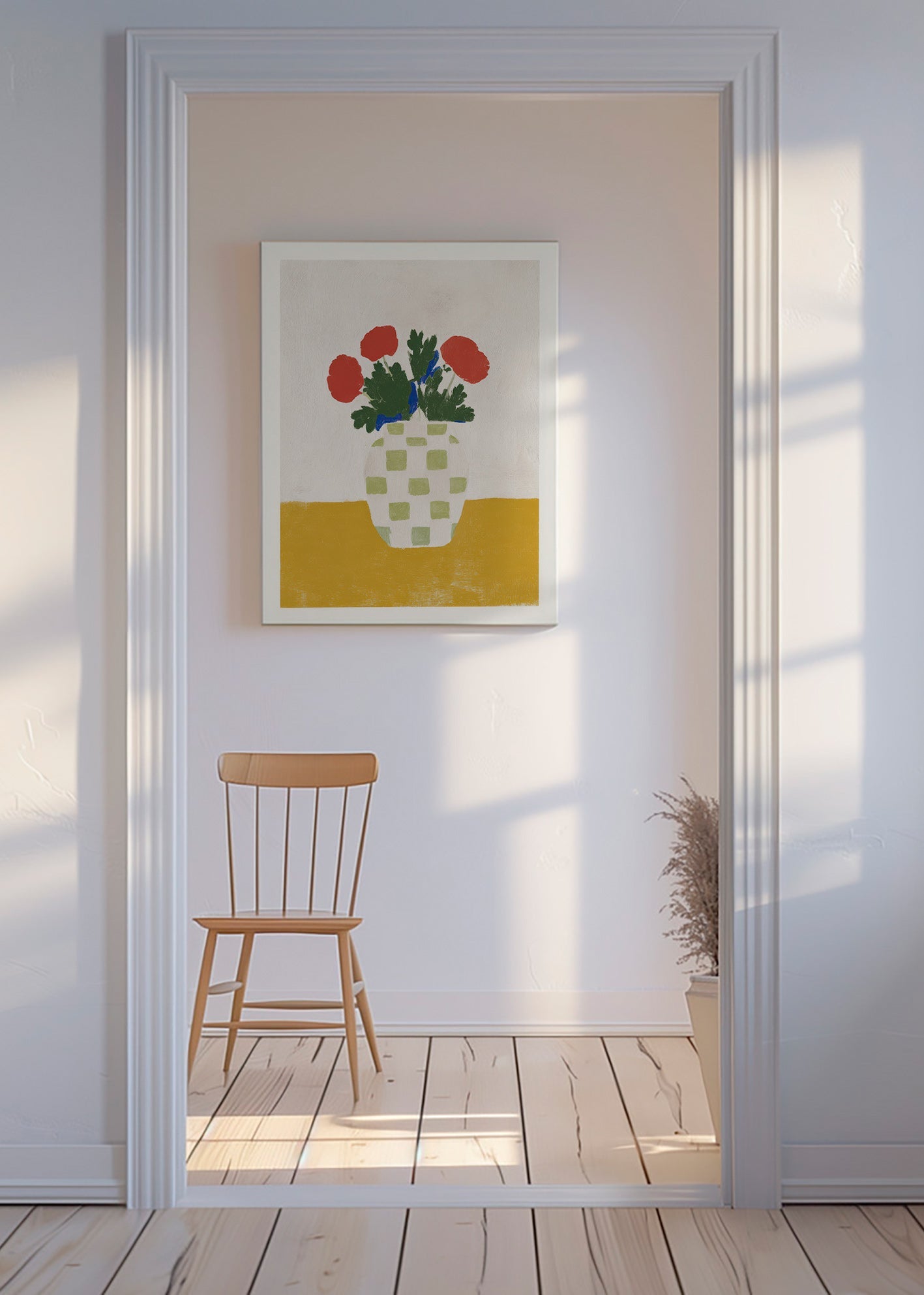 Lámina botánica: jarrón a cuadros con amapolas – Canvas