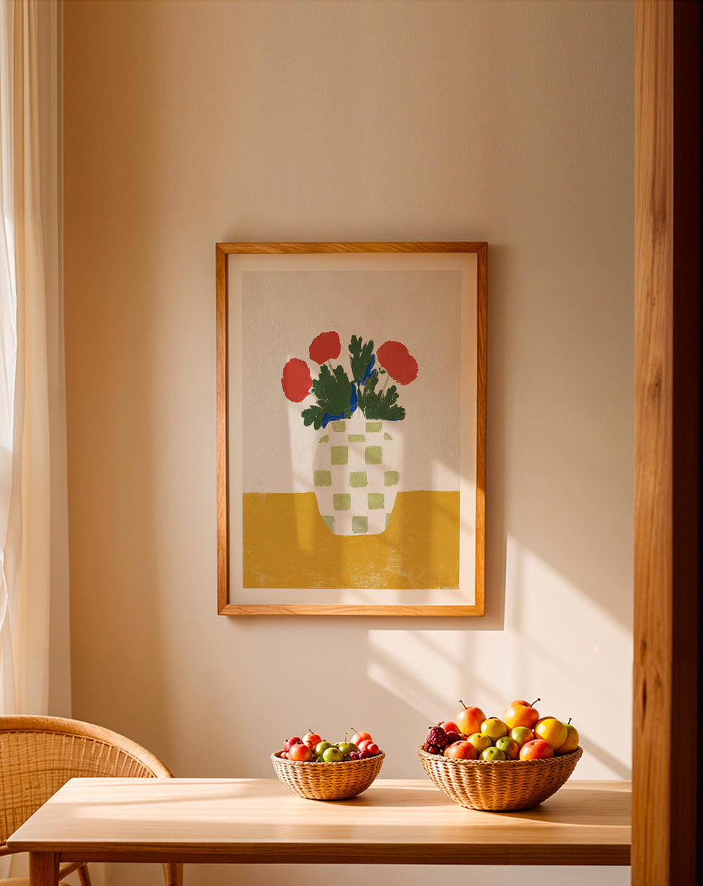 Lámina botánica: jarrón a cuadros con amapolas – Product2